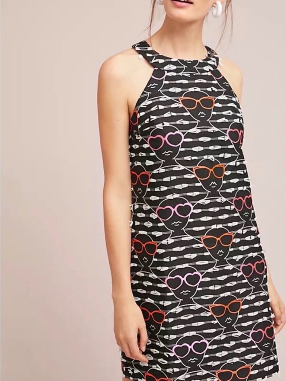 Hutch Anthropologie Heart Sunglasses Print Black Shift Dress
